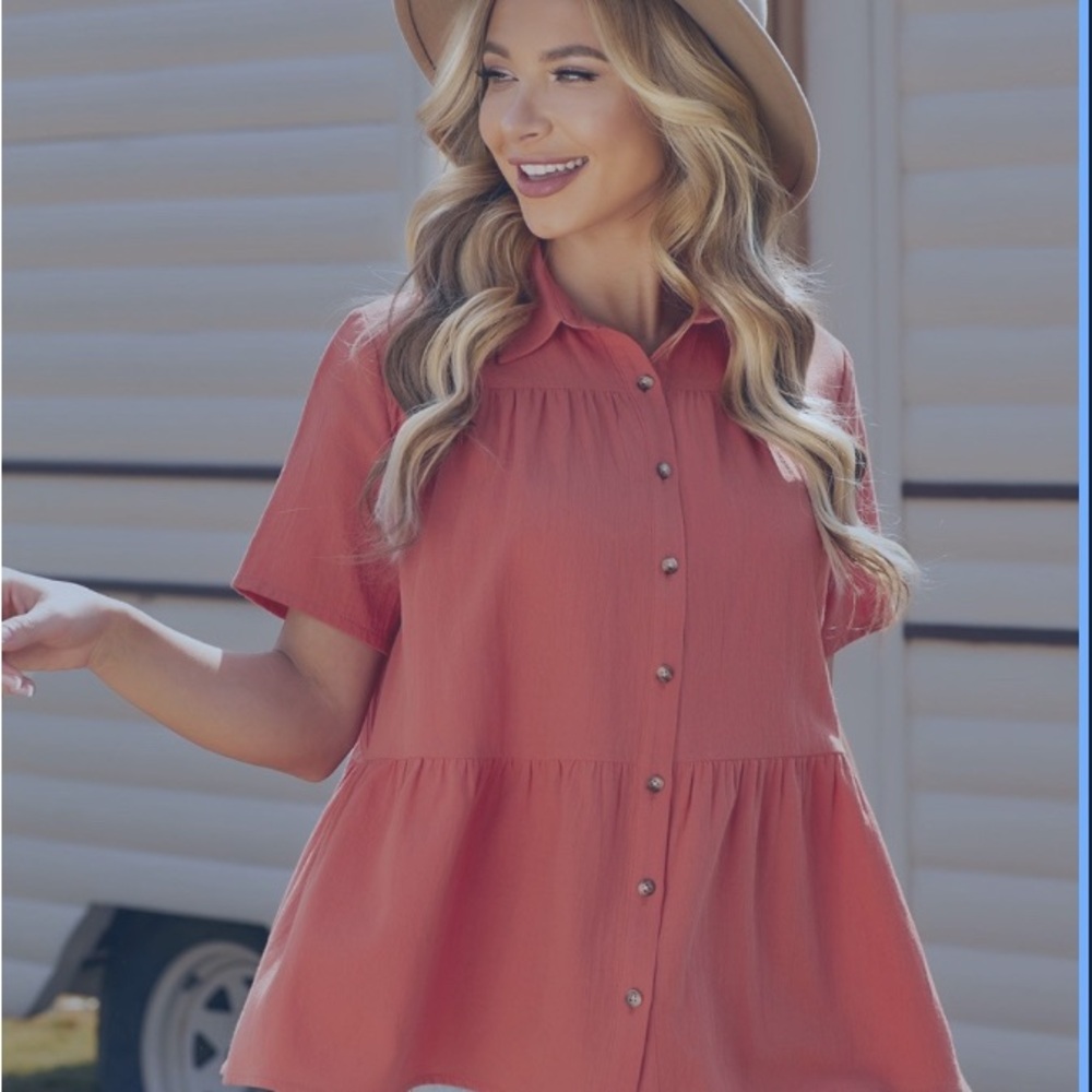 Petallush Coral Button-Up Blouse
